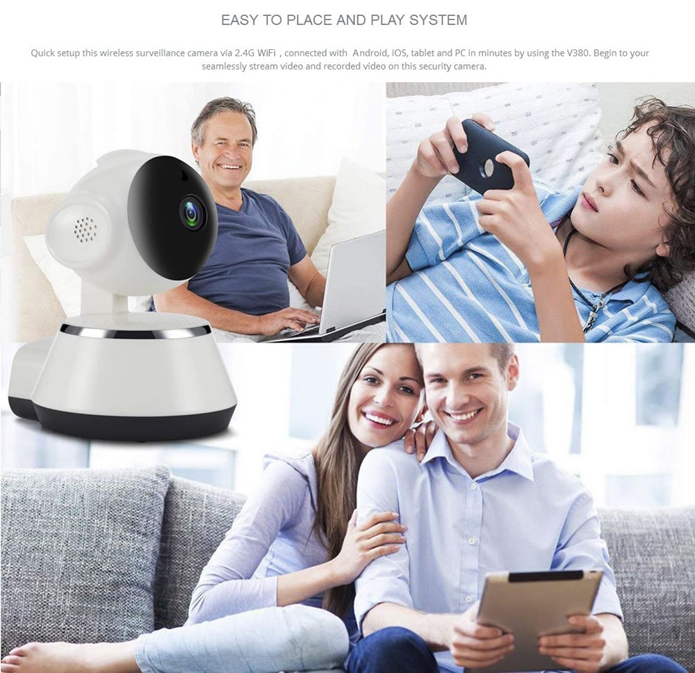 V380 HD 720P Smart IP Camera WiFi Mobile Remote Control with PTZ Function for Home Security- Milk White EU Plug