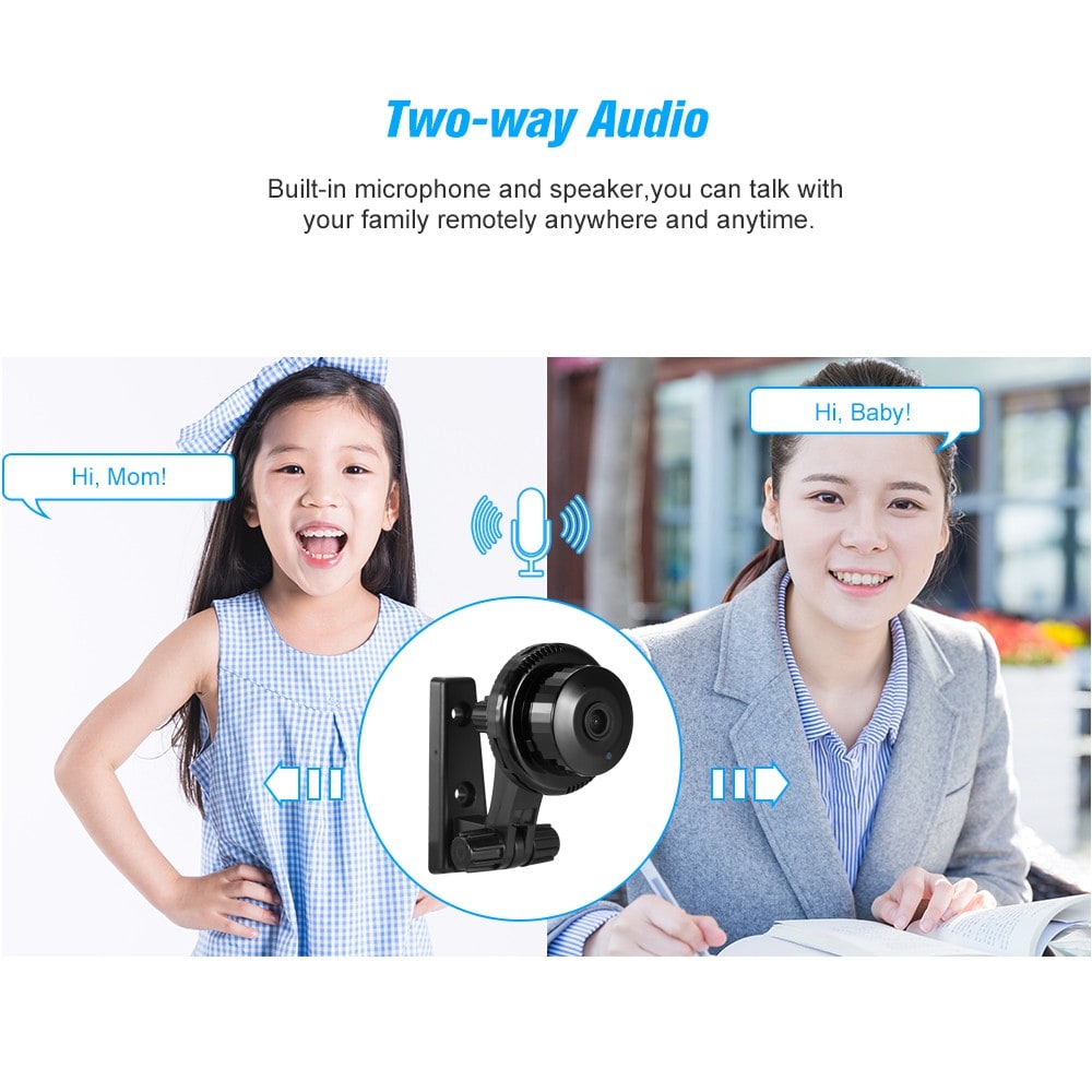 Q1 Wireless Camera WiFi Remote Monitoring Mini Panorama Home Intelligent HD Networking IP Camera with Bracket- Black EU Plug