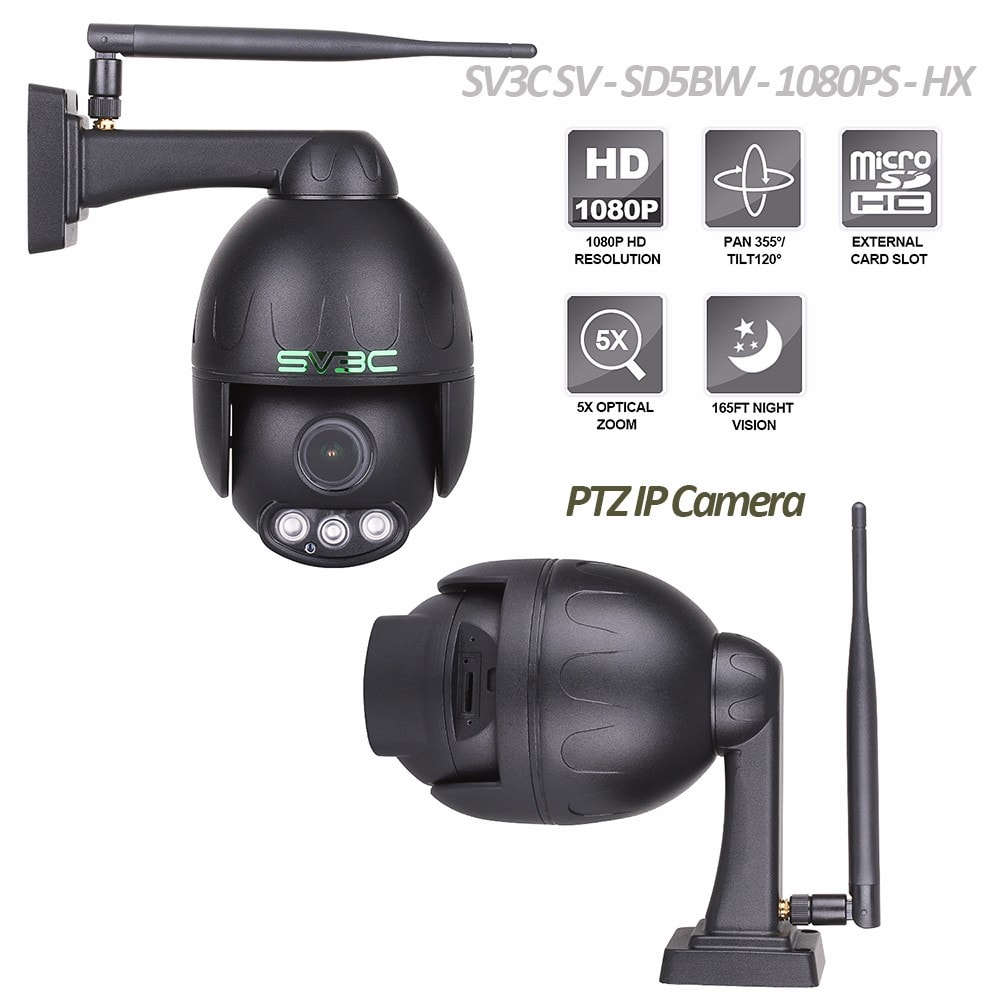 SV3C SV - SD5BW - 1080PS - HX 1080P Outdoor PTZ WiFi Pan Tilt Zoom 5X Optical Wireless Dome IP Camera- Black AU Plug