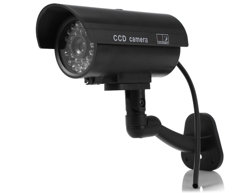 Small Dummy Camera CCTV Sticker Surveillance 90 Degree Rotating with Flashing Red LED Light- Black