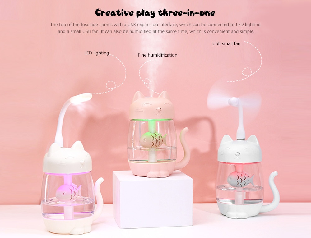 UTORCH 3 in 1 350ML Cute Mini Humidifier with LED Light Mini Fan- White