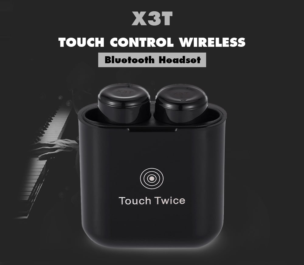 X3T Wireless Bluetooth Headset Waterproof Sport Earphone 2PCS- Black