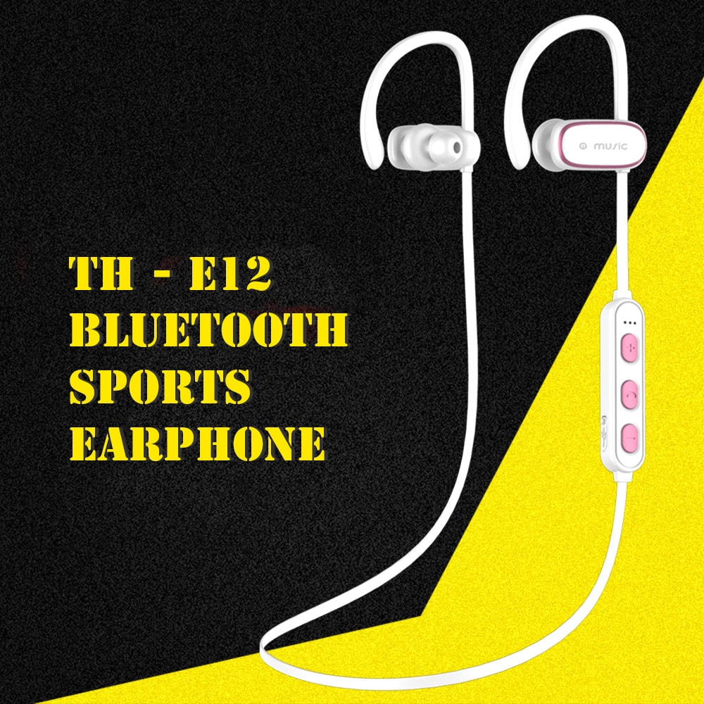 TH - E12 Bluetooth Sports Earphone with Adjustable Ear Hooks IPX5 Waterproof Wireless Earbuds- White