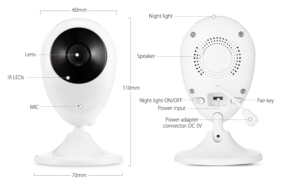 SP880 2.4G Wireless Baby Video Monitor with Night Vision Two-way Talk 2.4 inch LCD Display Temperature Monitoring- White EU Plug