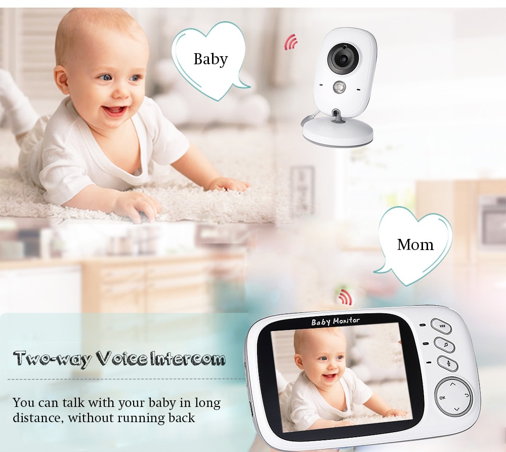 VB603 2.4G Video Digital Baby Monitor Security Mini Camera with 3.2 inch Screen 2 Ways Audio Talk and Night Vision- White