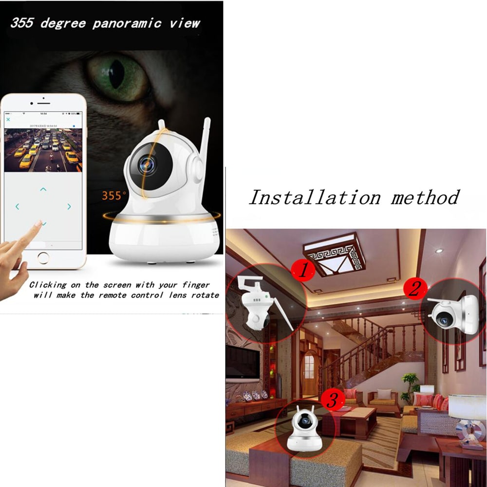 WiFi Remote Control Multifunction Infrared Night Vision Monitor IP Camera 1080P US Plug- Silver and White 1Pc