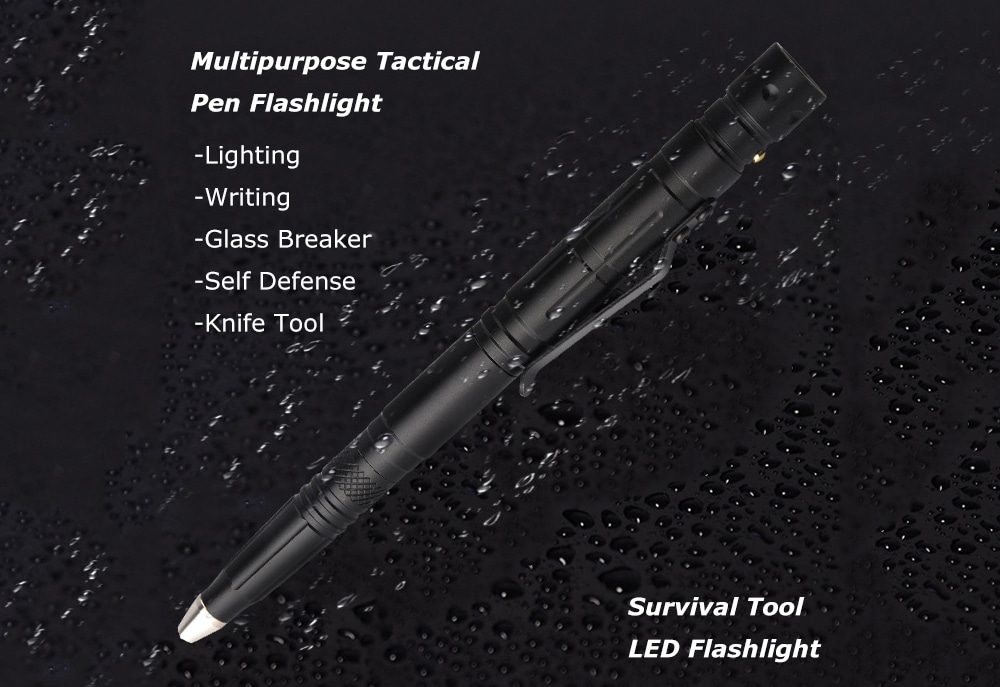 TG - S165 Outdoor Portable Tactical Defensive Survival Pen LED Flashlight- Black