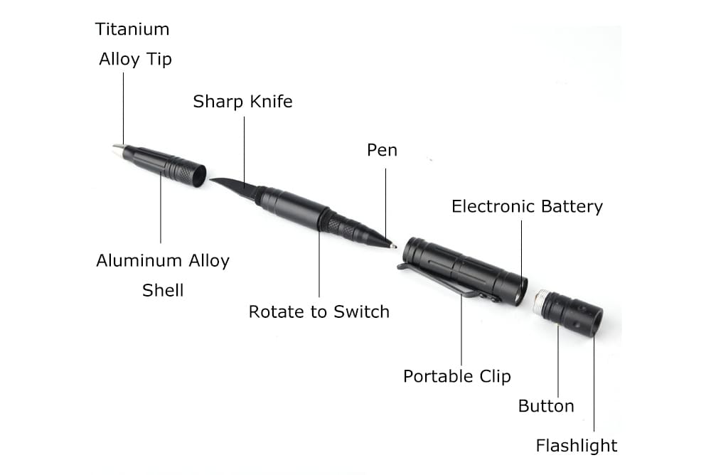 TG - S165 Outdoor Portable Tactical Defensive Survival Pen LED Flashlight- Black