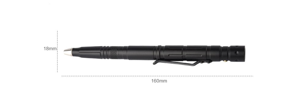 TG - S165 Outdoor Portable Tactical Defensive Survival Pen LED Flashlight- Black