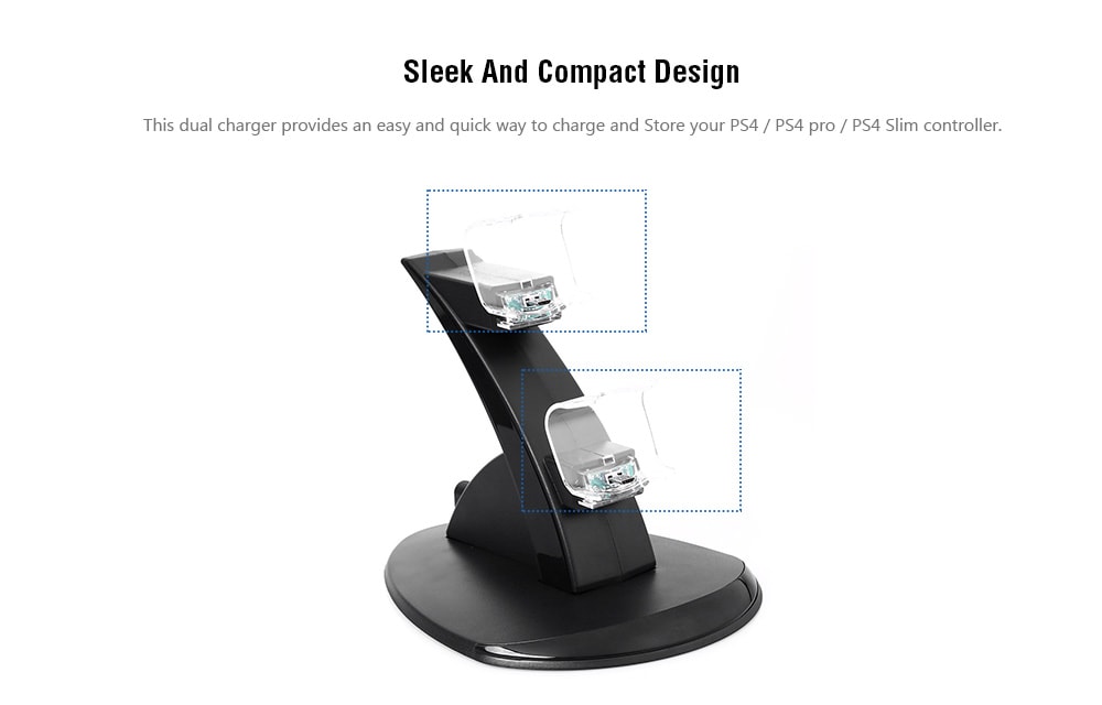 Dual Micro USB Charging Dock Station Stand for PS4 Controller Large Size- Black