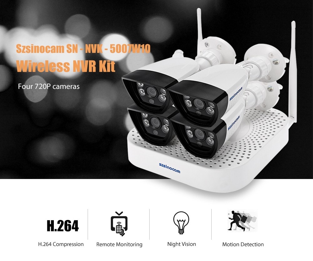 Szsinocam SN - NVK - 5007W10 Wireless NVR Kit with Four 720P Cameras Night Vision- White EU Plug