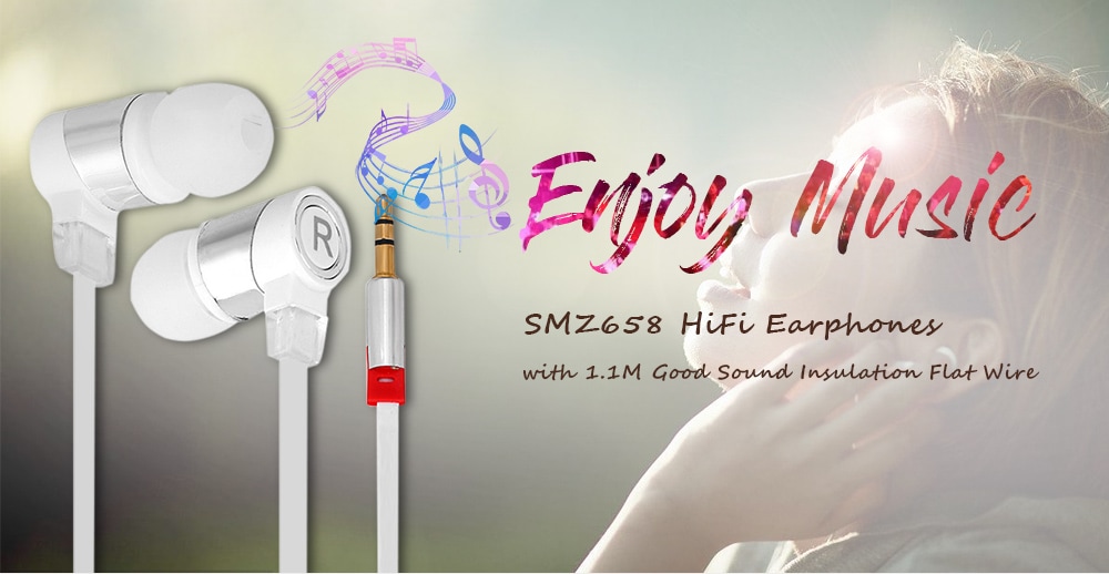 SMZ658 Professional 1.1M In-ear Headset Perfect HiFi Sound Earphone Flat Wire Good Sound Insulation- White