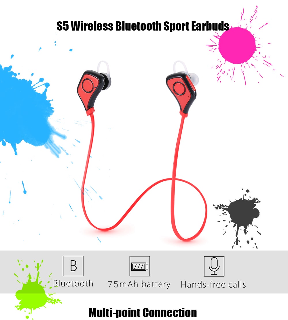 S5 Wireless Bluetooth 4.1 + EDR Music Sport Earbuds One Key Operation Multi-point Connection- Lake Blue