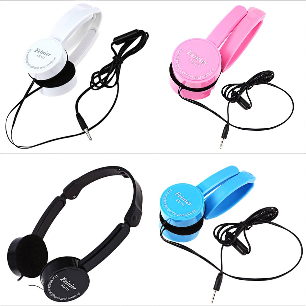 Retractable Foldable Kids Headband Earphone with Mic Stereo Bass- Black