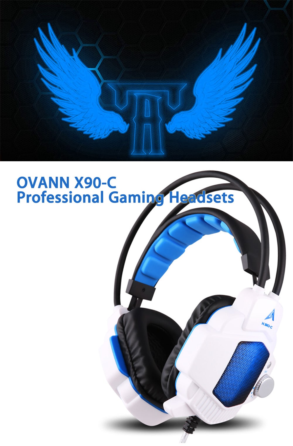 OVANN X90 - C Professional Gaming Headsets Flash Light Effect Suspended Headband- Blue and White