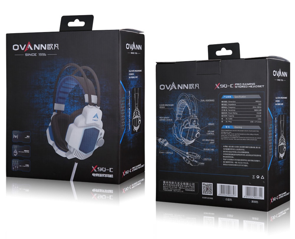 OVANN X90 - C Professional Gaming Headsets Flash Light Effect Suspended Headband- Blue and White