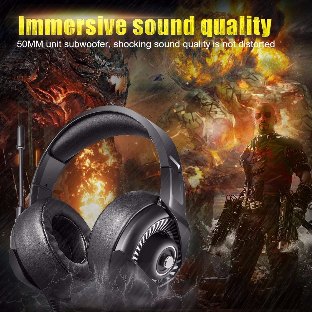 ONIKUMA K6 Game Headset Stereo Headband Headphone with HD Microphone and RGB LED Light- Black