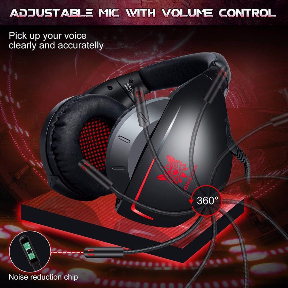 ONIKUMA K7 Headband Game Headset Stereo Bass Over-ear Headphone with Microphone- Red