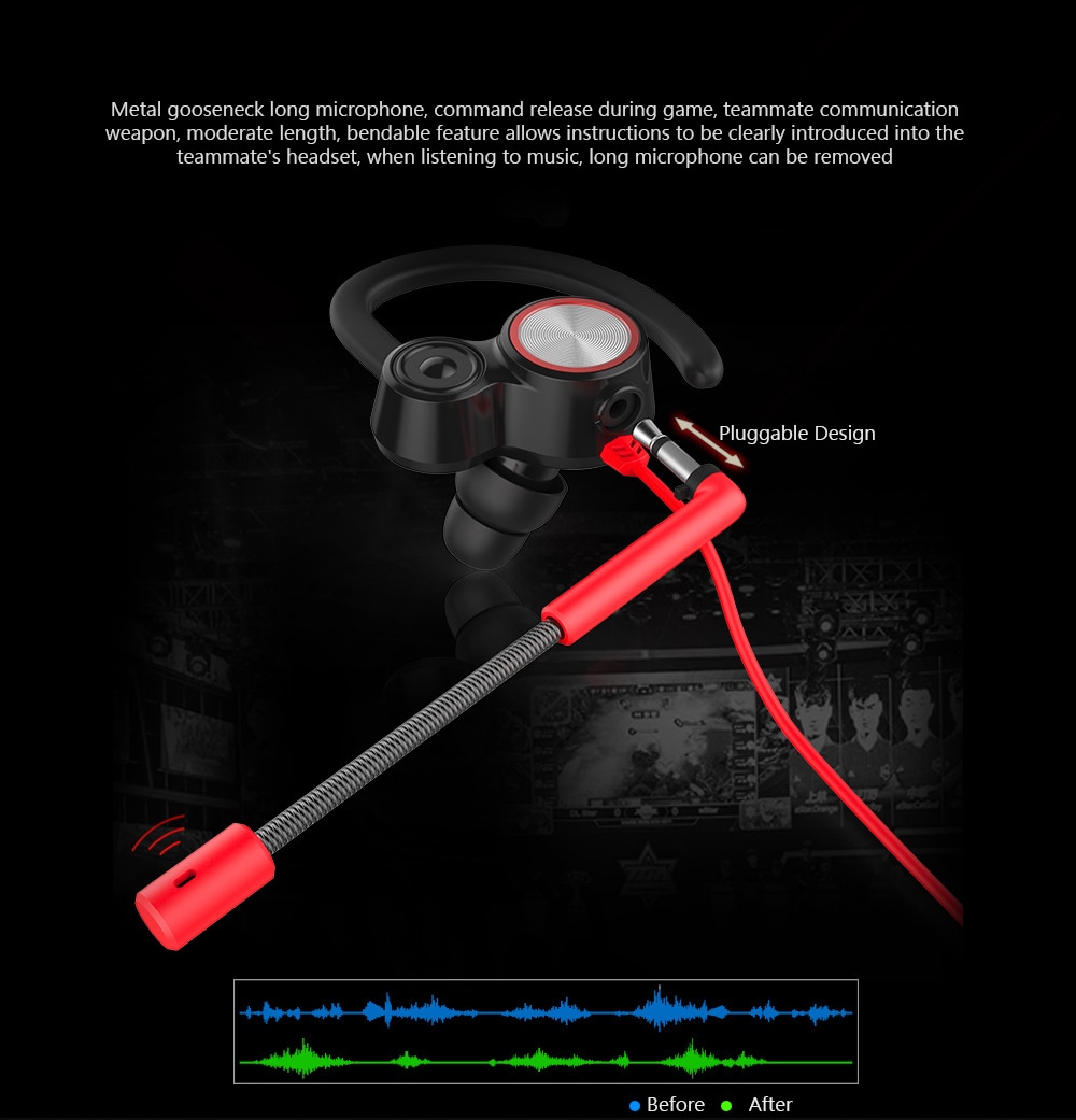 V6 In-ear Gaming Earphone Double Speaker Drive 3.5mm Earbuds with Microphone and Wire Control - Red