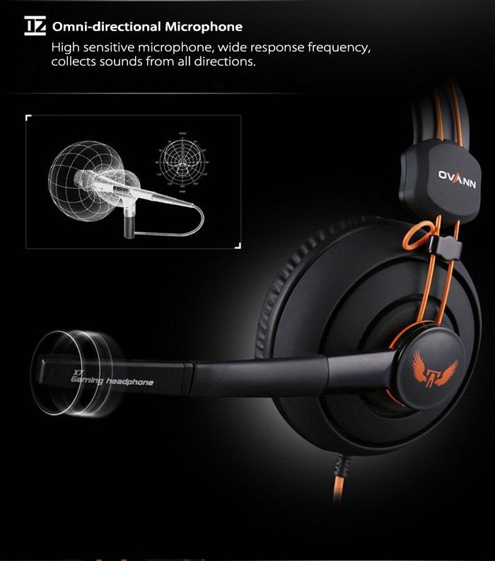 OVANN X7 Professional Gaming Headsets On-cord Control Comfortable Wearing- Black and Orange