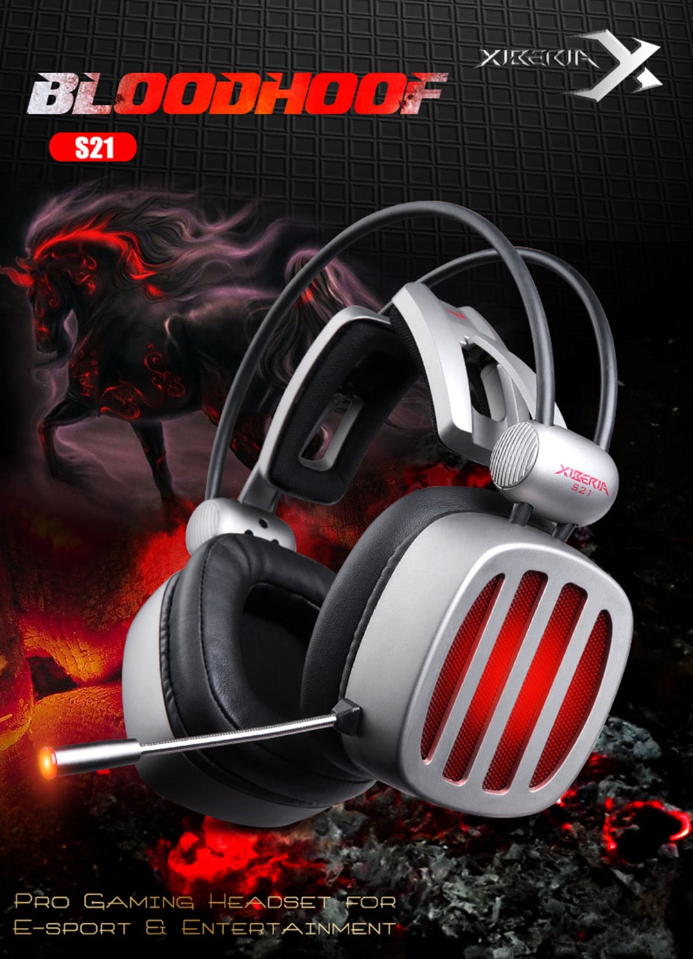 XIBERIA S21 Gaming Headset Surround Sound with Microphone Volume Control LED and Mute- Silver