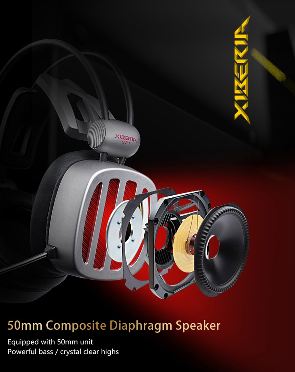 XIBERIA S21 Gaming Headset Surround Sound with Microphone Volume Control LED and Mute- Silver