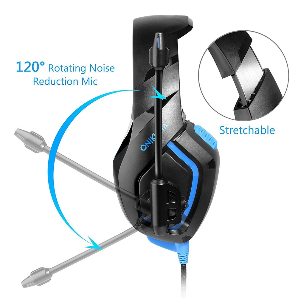 ONIKUMA K1S Game Headset Headband Over-ear Stereo Headphone for PS4 / Xbox One / Nintendo Switch / PlayStation 4 / PC Computer / Laptop / Smart Phone- Blue