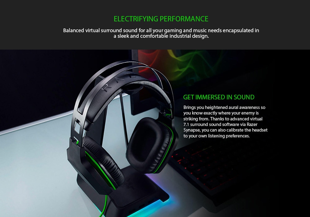 Razer Electra V2 Surround Sound Headphone Gaming Headset with In-line Control and Auto Adjusting Headband Detachable Boom Mic - Black