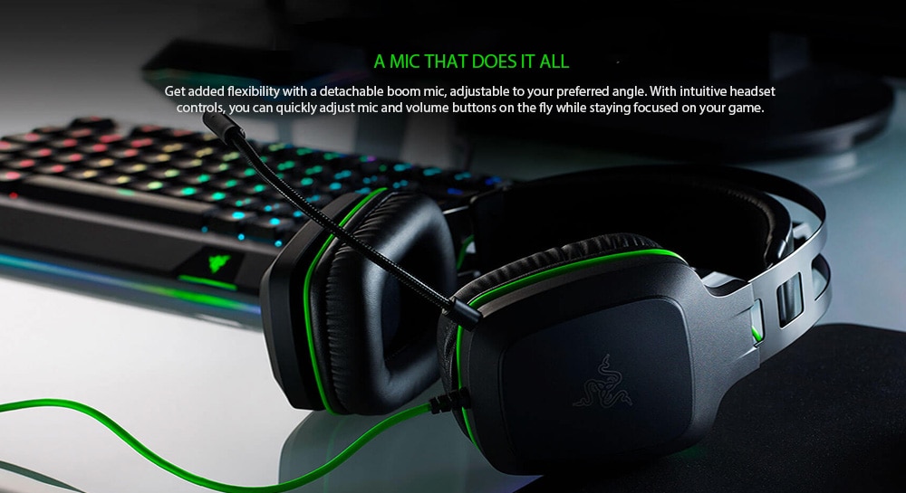 Razer Electra V2 Surround Sound Headphone Gaming Headset with In-line Control and Auto Adjusting Headband Detachable Boom Mic - Black