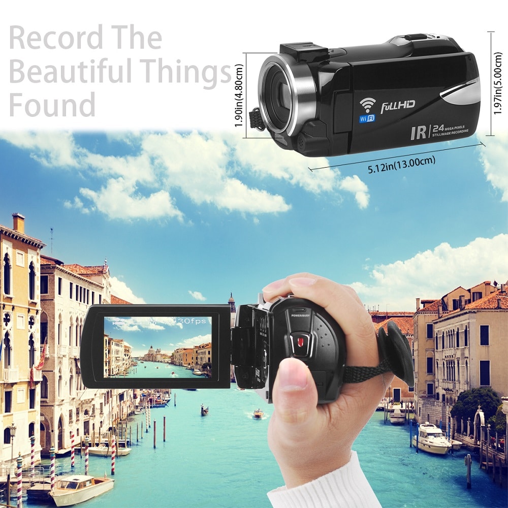 Remote Control Digital Camera Wifi Camcorder Full HD with Microphone 2 Batteries- Black