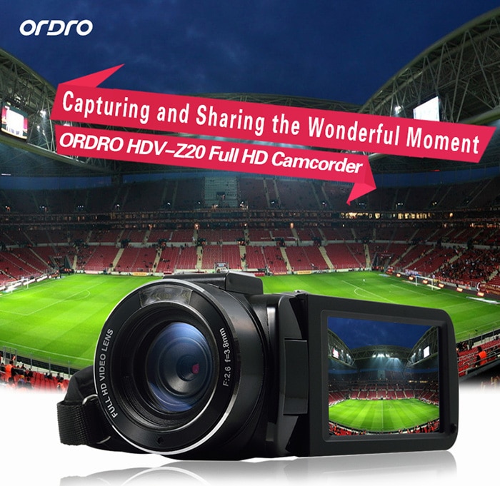 ORDRO HDV - Z20 WiFi 1080P 24MP 16X Digital Zoom F2.6 Aperture 3.0 inch TFT Touch Screen DV Camera- Black