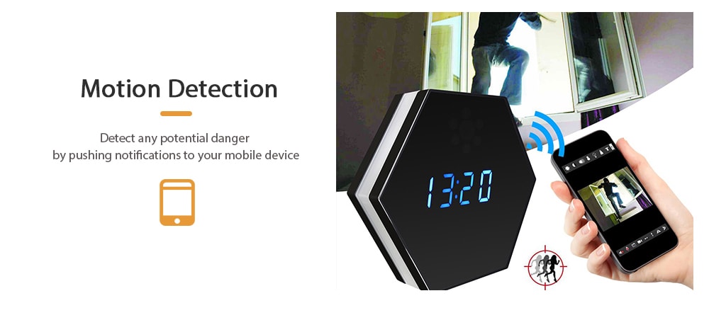  Z17 WiFi Wireless Mini Camera Clock 1080P HD Smart Mirror Clock Night IP Vision Two-way Audio Motion Detection LED Lights- Black EU Plug