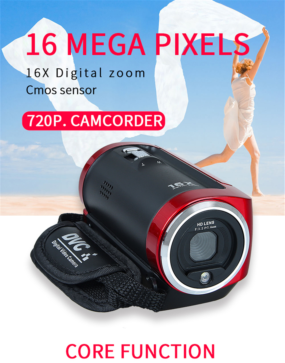 SX05 HD Camcorder 16M Pixels 16X Digital Zoom 720P Travel Camera Mini DV DIS Gift Red- Red