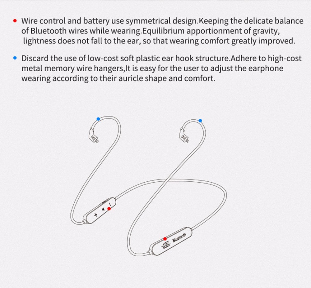 Original KZ IPX5 Waterproof Wireless Bluetooth Module Upgrade Cord Detachable Wire for Earphone- Black B Paragraph Pin