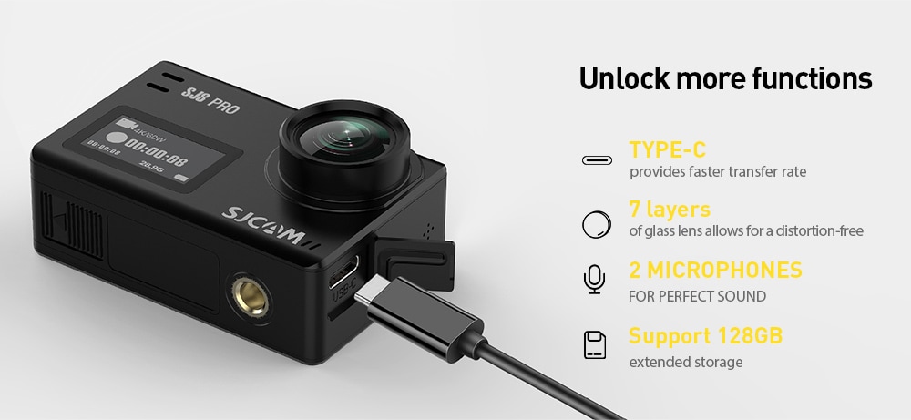 Original SJCAM SJ8 Pro 4K 60fps Dual Touch Screen WiFi Action Camera- Black