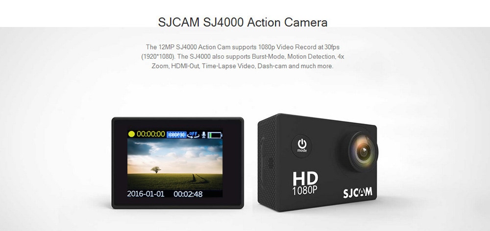 Original SJCAM SJ4000 Action Sport Camera 1080P 170 Degrees Wide Angle Lens 12MP Sensor- Black