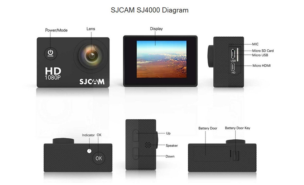 Original SJCAM SJ4000 Action Sport Camera 1080P 170 Degrees Wide Angle Lens 12MP Sensor- Black