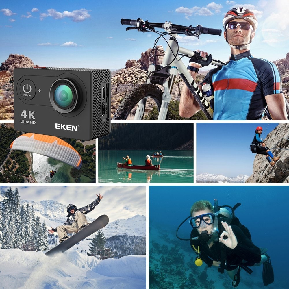 Original EKEN H9R 2 inch 4K Super HD WiFi Action Camera Waterproof Sports DV- Black EU Plug