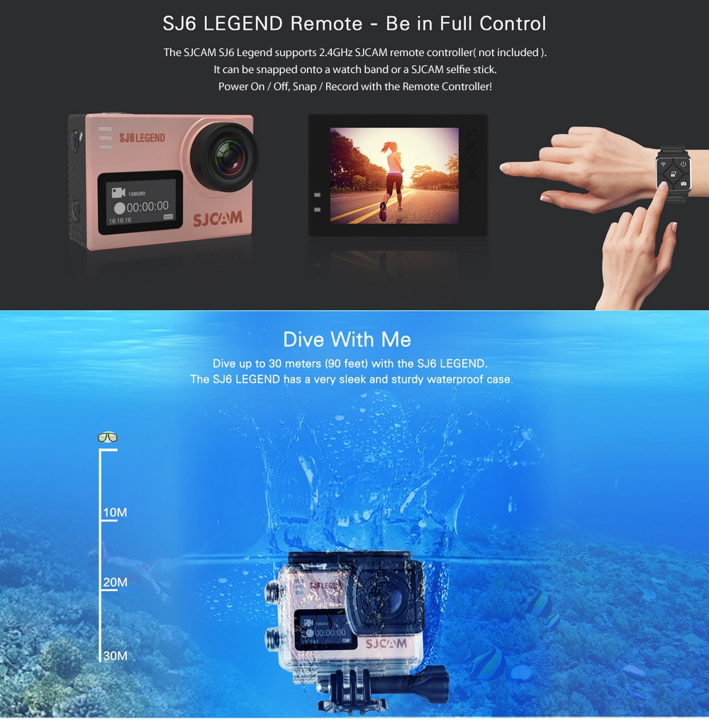 Original SJCAM SJ6 LEGEND 4K WiFi Action Camera Dual Screen Novatek  NTK96660 Chipset 166 Degree FOV- Black