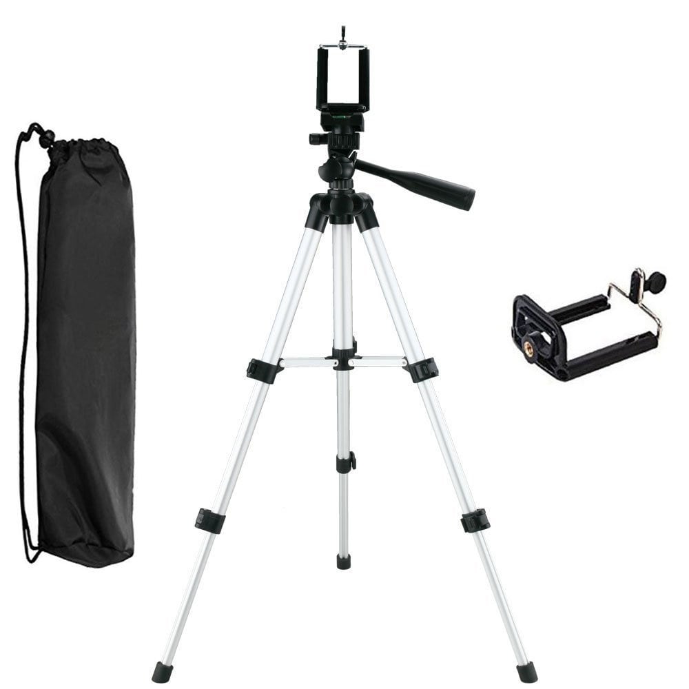 Three-way Head Lightweight Universal Tripod Camera + Cell Phone Clip Holder Camera Bracket- Black