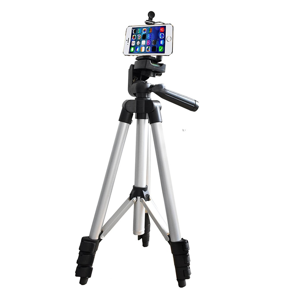 Three-way Head Lightweight Universal Tripod Camera + Cell Phone Clip Holder Camera Bracket- Black