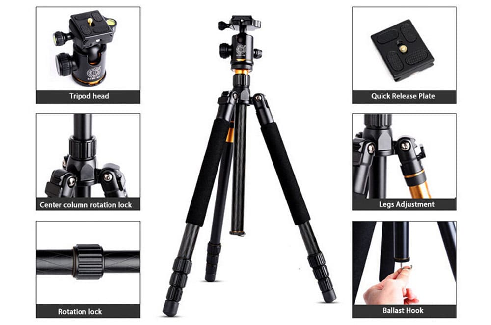 QZSD Q999 62.2 Inches Lightweight Tripod Monopod with 1/4 Screw- Black