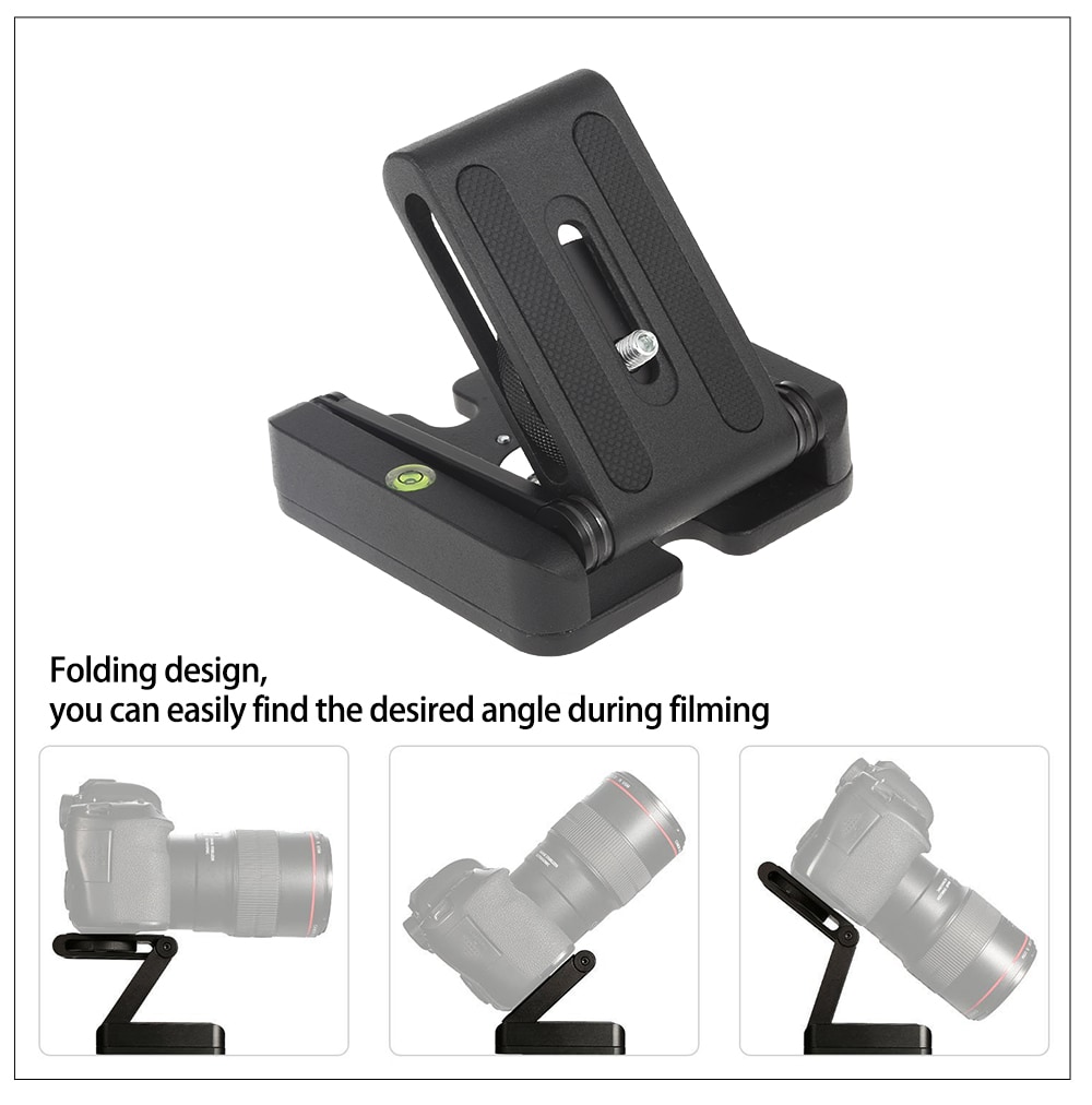 Z-shaped Folding Desktop Holder Quick Release Plate for Camera Tripod- Black Aluminium alloy type