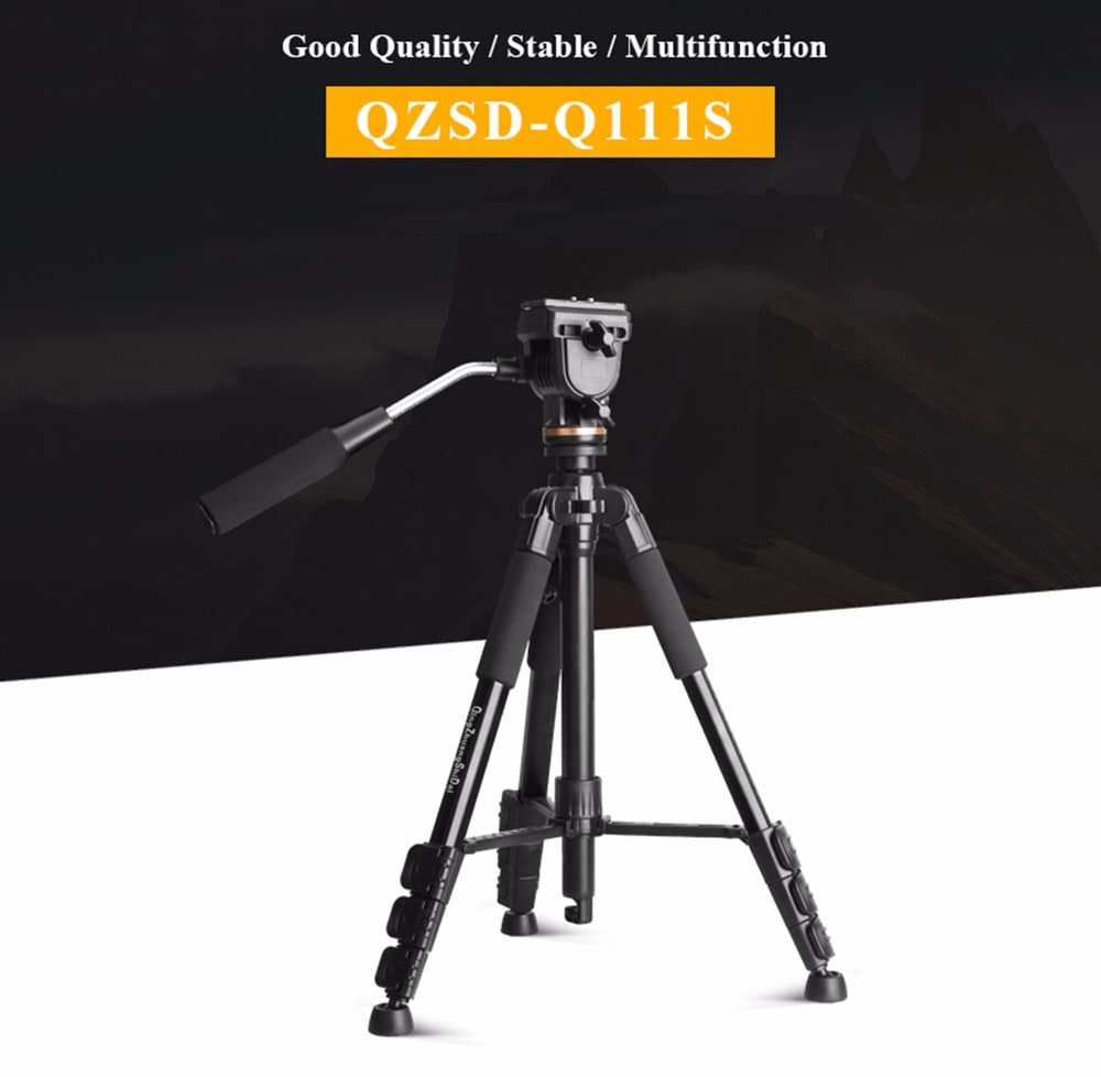 QZSD Q111S Video DSLR Digital Camera Tripod Portable Professional Photography Tripod Stand for Travelling- Black