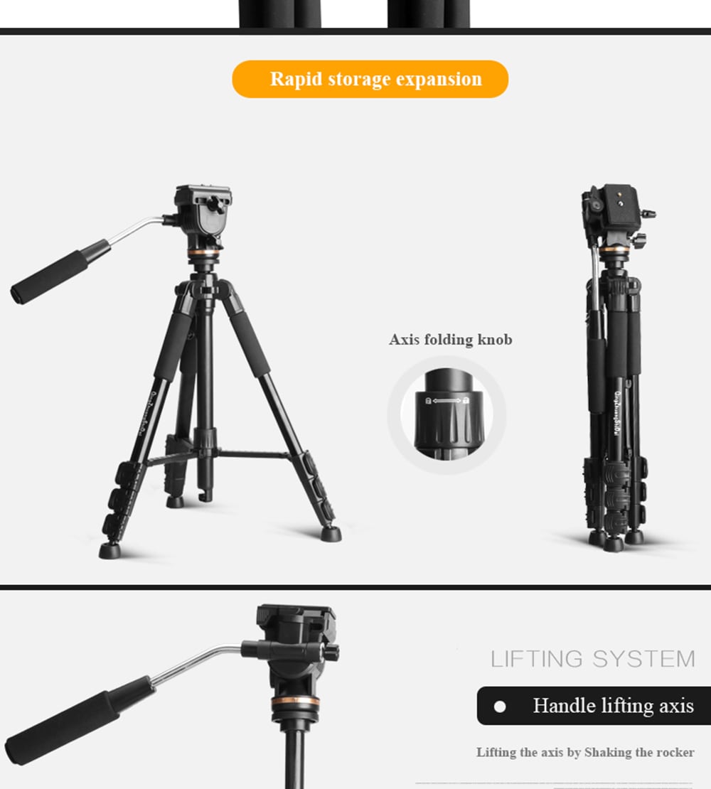 QZSD Q111S Video DSLR Digital Camera Tripod Portable Professional Photography Tripod Stand for Travelling- Black