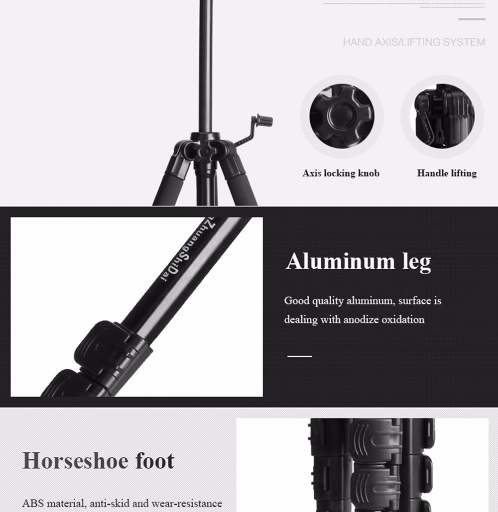 QZSD Q111S Video DSLR Digital Camera Tripod Portable Professional Photography Tripod Stand for Travelling- Black