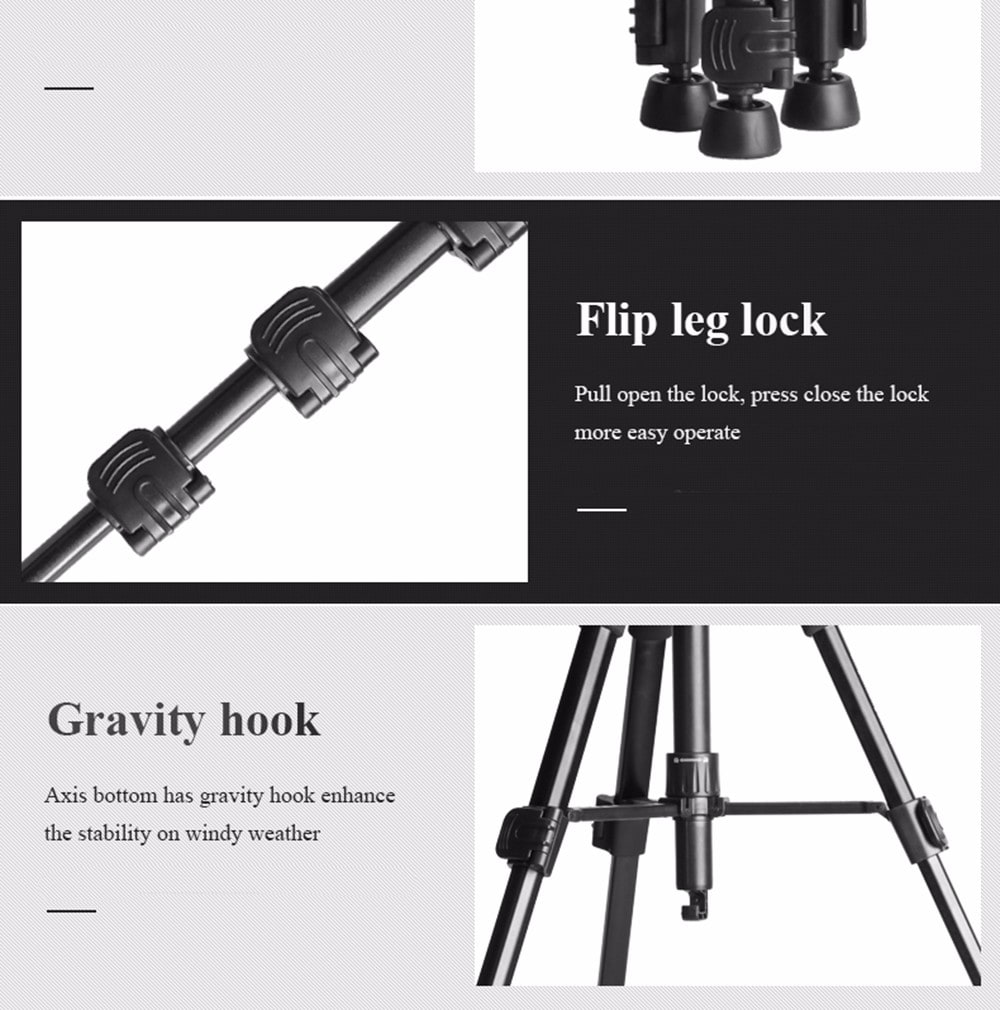 QZSD Q111S Video DSLR Digital Camera Tripod Portable Professional Photography Tripod Stand for Travelling- Black