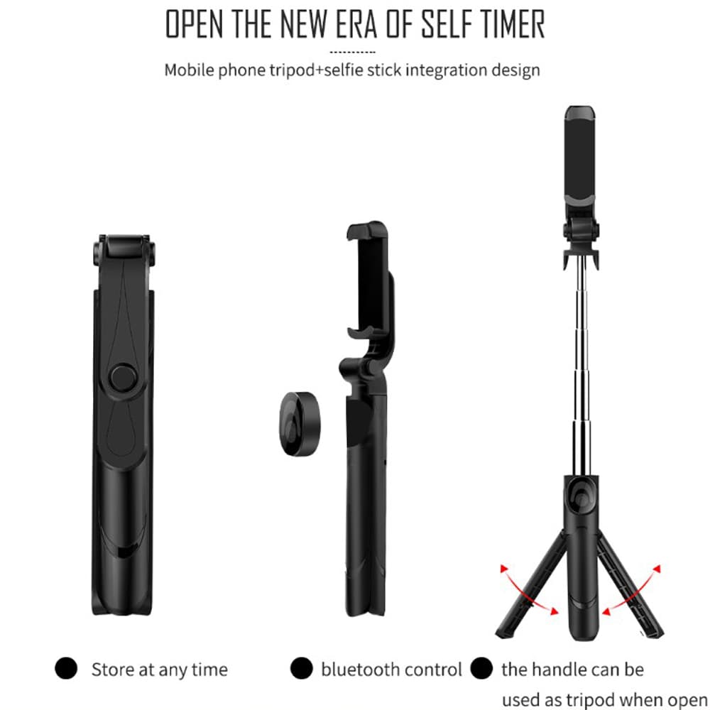 Portable Bluetooth Remote Control Tripod Monopod Handheld Selfie Stick for iPhone 8X- Black