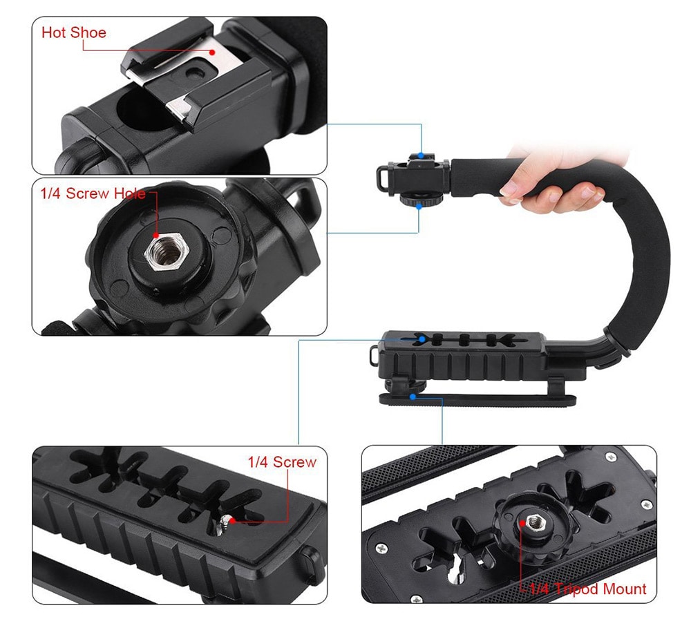 U Shape Grip Handle Stabilizer Stabilizing Stand Holder for DV 5D2 GOPRO- Black