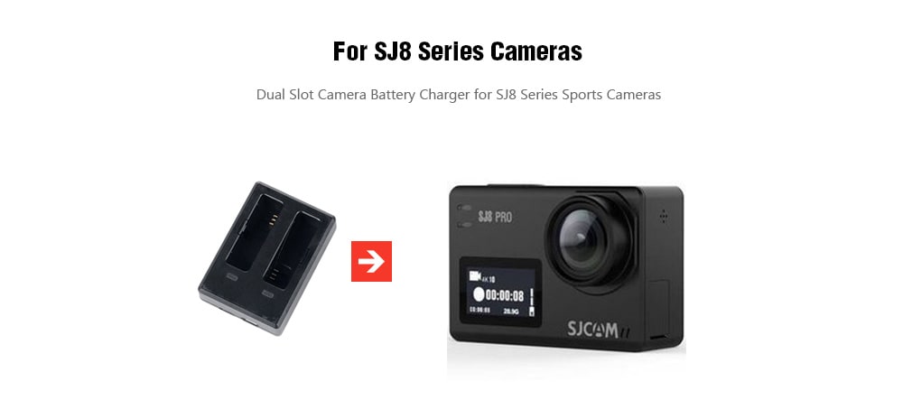 Original SJCAM Camera Battery Charger Dual-slot with Micro USB Cable for SJ8 Series Action Cameras- Black